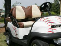 Club Car Precedent with baseball theme, beige and white seats 