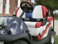 Club Car Precedent bench in Amercian flag colors